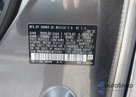 2020 Honda Fit Ex z USA, uszkodzony, nr VIN 3HGGK5H82LM731032